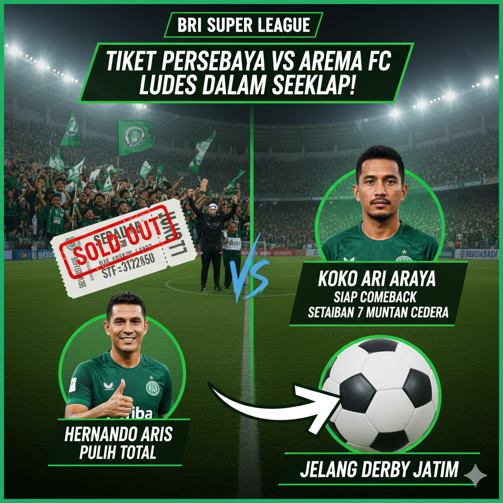 Tiket Persebaya vs Arema FC ludes! Hernando Aris pulih total, Koko Ari comeback setelah 7 bulan cedera