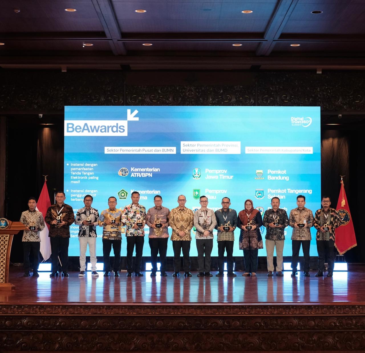 ATR/BPN raih Be Award dari BSSN sbg instansi dgn Pemanfaatan TTE Paling Masif (81 juta). TTE terapkan di Sertipikat Elektronik & persuratan.