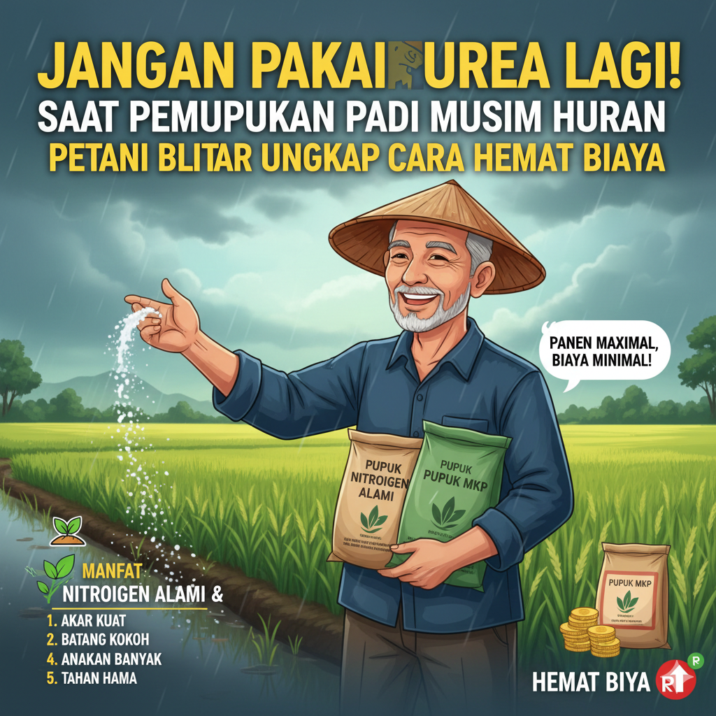 Stop pakai urea berlebih! Rahasia pemupukan padi musim hujan hemat biaya dengan nitrogen alami dan pupuk MKP.