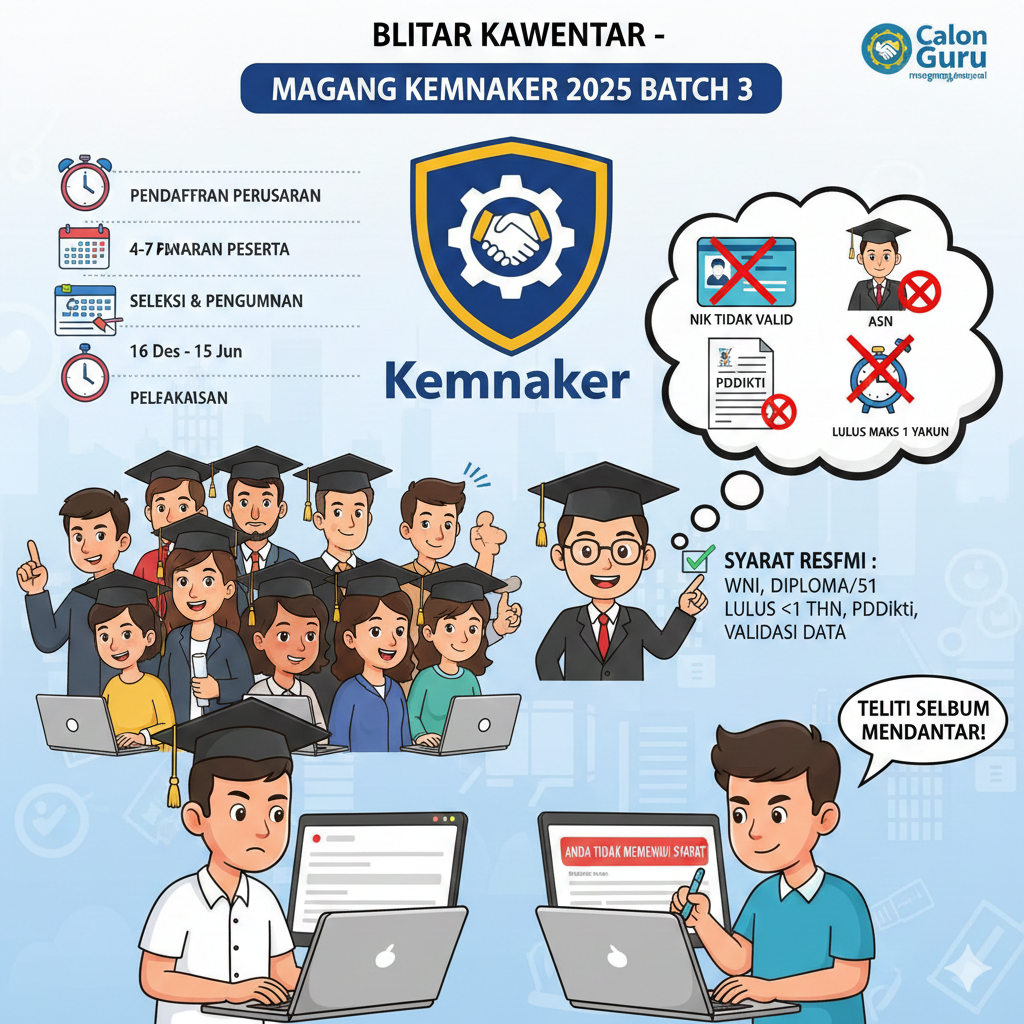 Pendaftaran Magang Kemnaker 2025 Dibuka Lagi! Ini Jadwal Batch 3 dan Penyebab Tidak Memenuhi Syarat