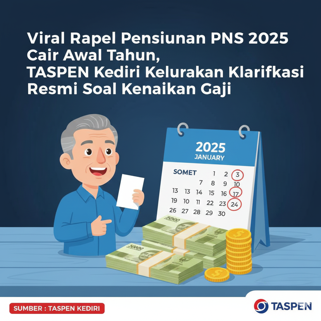 TASPEN Kediri klarifikasi viral rapel pensiunan PNS 2025 cair awal tahun.