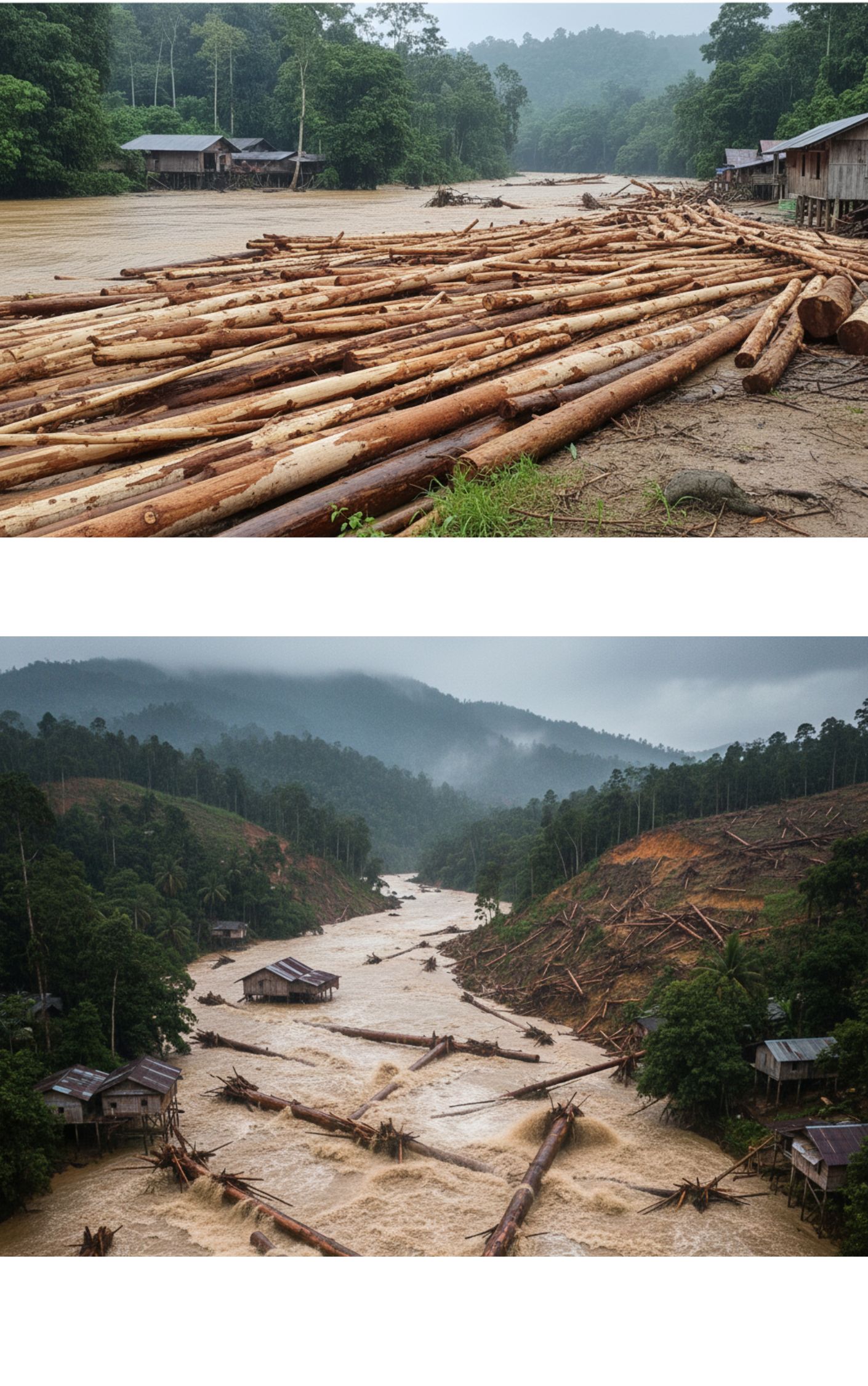 Ribuan kayu gelondongan tanpa kulit terseret banjir Sumatera bak peluru.