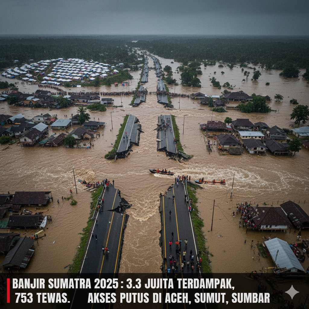 Seberapa Parah Banjir Sumatera 2025? 3,3 Juta Terdampak, 753 Tewas, Akses Putus di Aceh, Sumut, dan Sumbar