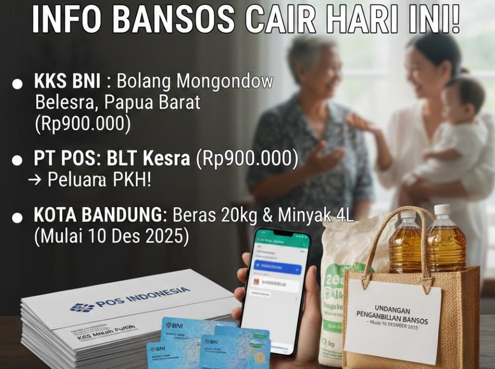 Daftar Lengkap Bansos Cair Hari Ini: KKS BNI Rp900 Ribu, BLT Kesra Papua Barat, hingga Undangan Beras Bandung