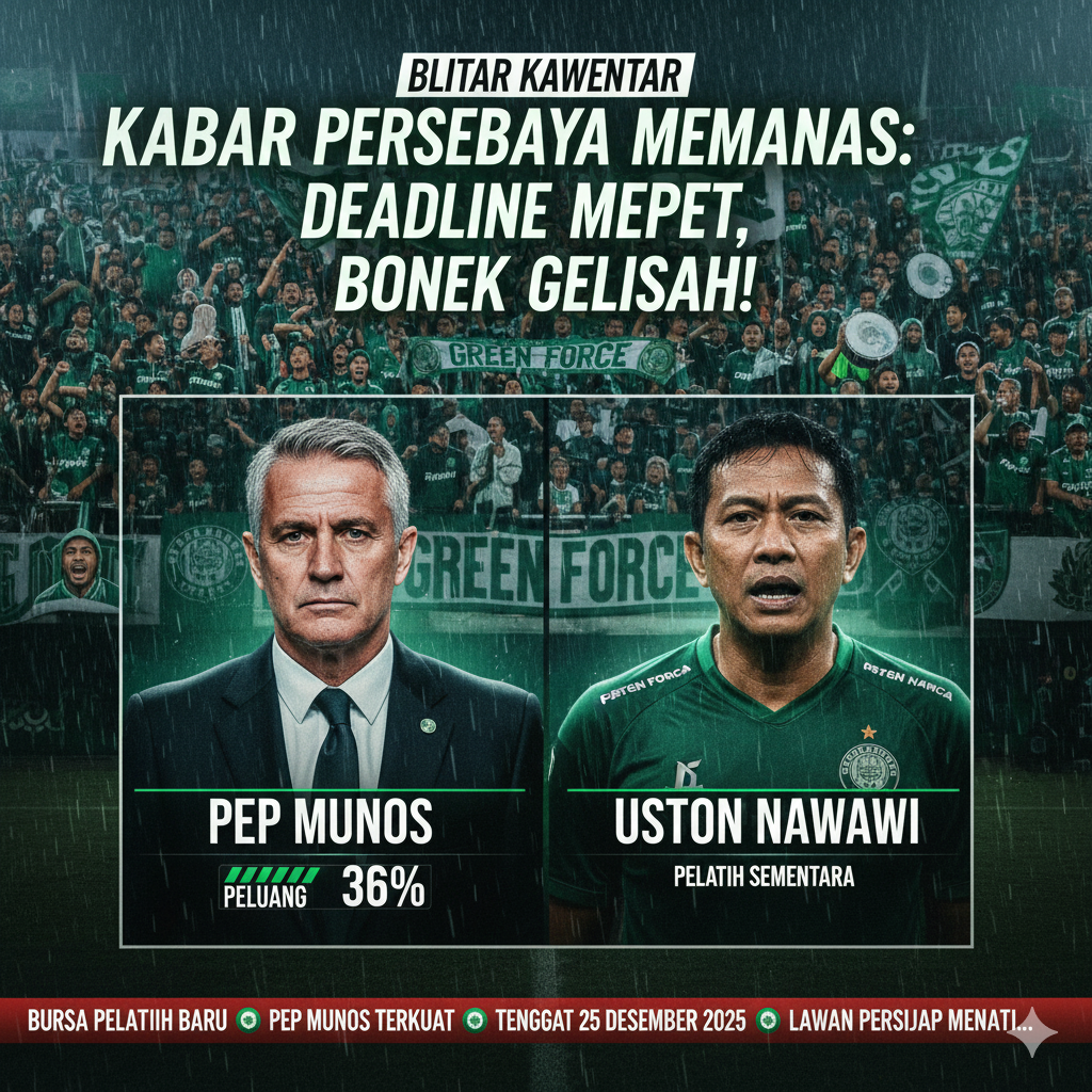 Kabar Persebaya Memanas: Peluang Pep Munos Tembus 36 Persen, Deadline Mepet dan Bonek Makin Gelisah