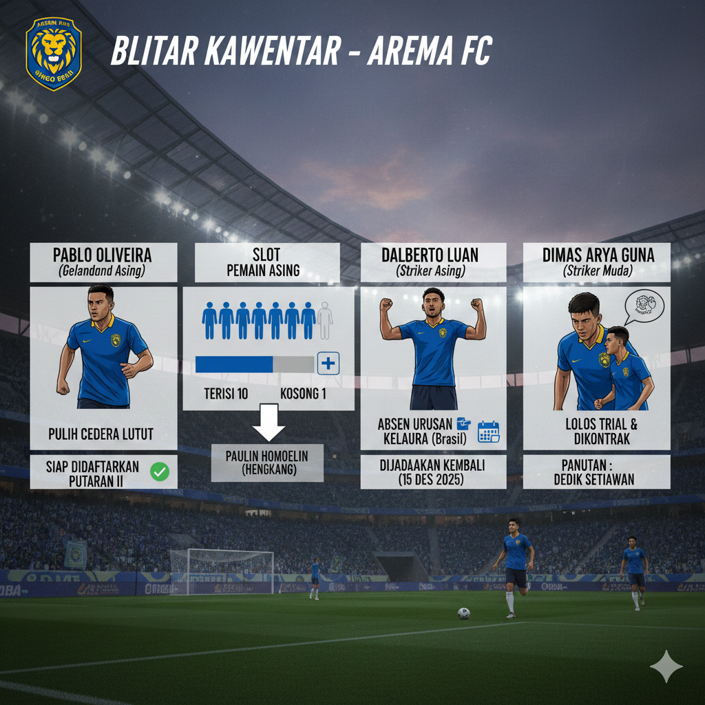 Arema Siap Daftarkan Pablo Oliveira di Putaran Kedua Super League, Dalberto Pulang, Dimas Arya Guna Belajar dari Dedik Setiawan