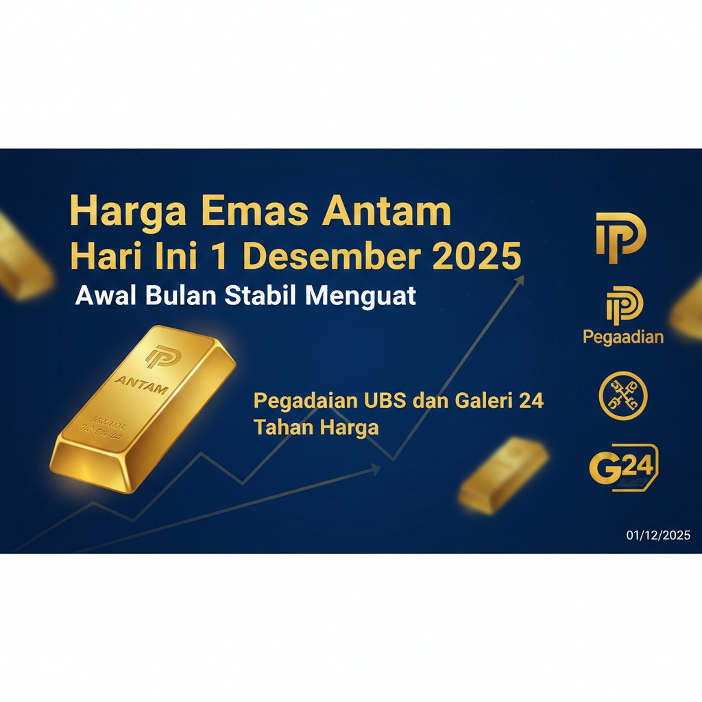Harga Emas Antam Hari Ini 1 Desember 2025 Awal Bulan Stabil Menguat, Pegadaian UBS dan Galeri 24 Tahan Harga