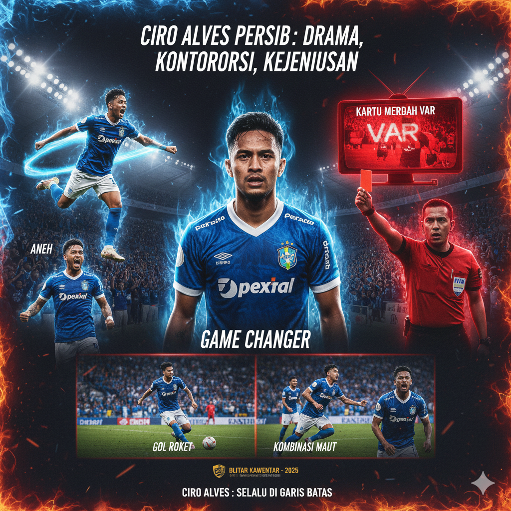 Ciro Alves menjadi sorotan Persib: Dari gol aneh vs Persik Kediri hingga kartu merah VAR karena menyikut Anggulo.