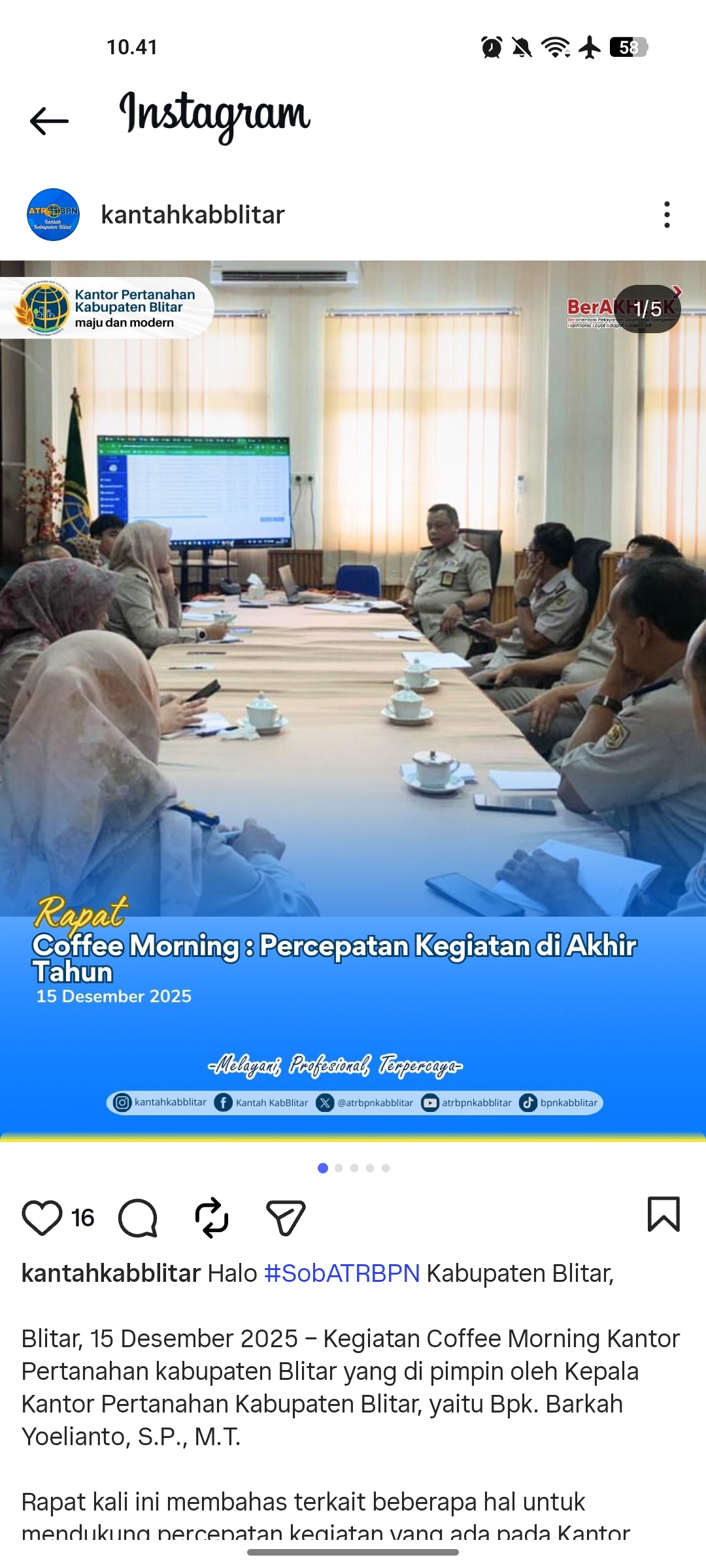 Kegiatan coffee morning kantor pertanahan kabupaten Blitar