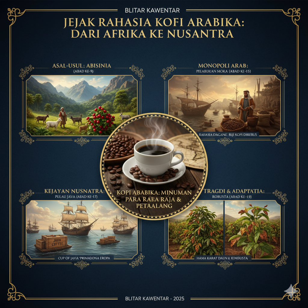 Simak Sejarah Kopi Arabika yang legendaris! Dari rahasia Pelabuhan Moka hingga kejayaan Cup of Java yang mendunia.