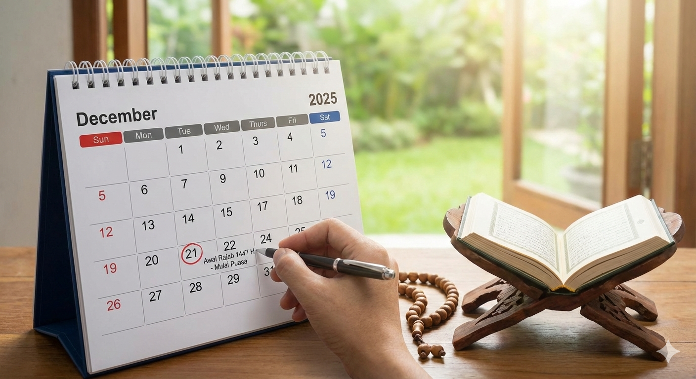 Catat Jadwal Puasa Rajab 2025 lengkap! Dimulai 21 Desember 2025, pelajari keutamaannya agar dosa dihapus dan pintu surga terbuka lebar bagi yang mengamalkan.