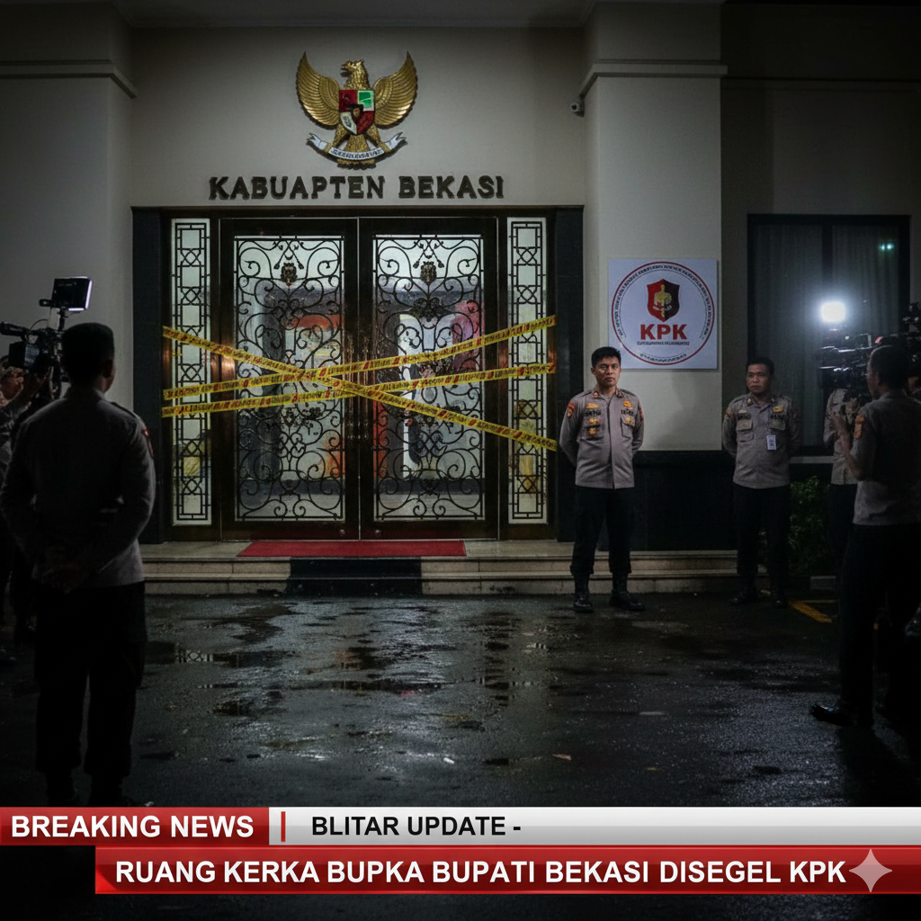 Tim KPK menyegel ruang kerja Bupati Bekasi dan Kantor Disbudpora pada Kamis malam (18/12/2025). Proses penyegelan berlangsung kilat.