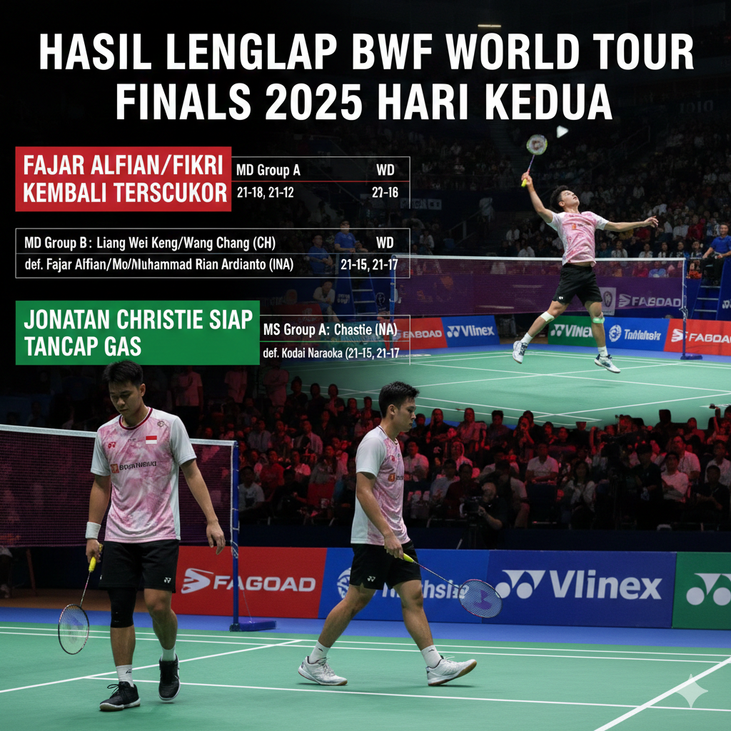 Hasil Lengkap BWF World Tour Finals 2025 Hari Kedua: Fajar Alfian/Fikri Kembali Tersungkur, Jonatan Christie Siap Tancap Gas