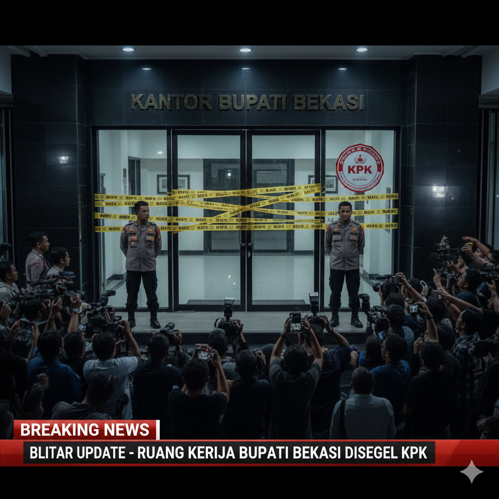 Bupati Bekasi Ade Kuswara Kunang Terjaring OTT KPK! Ruang kerja disegel, sang ayah ikut ditangkap atas dugaan pemerasan proyek.