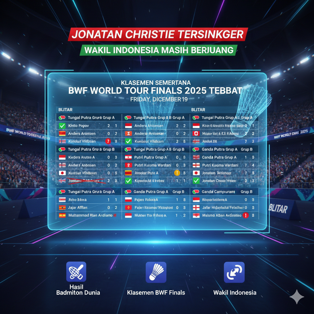 Klasemen Sementara BWF World Tour Finals 2025 Terbaru: Jonatan Christie Tersingkir, Sejumlah Wakil Indonesia Masih Berjuang