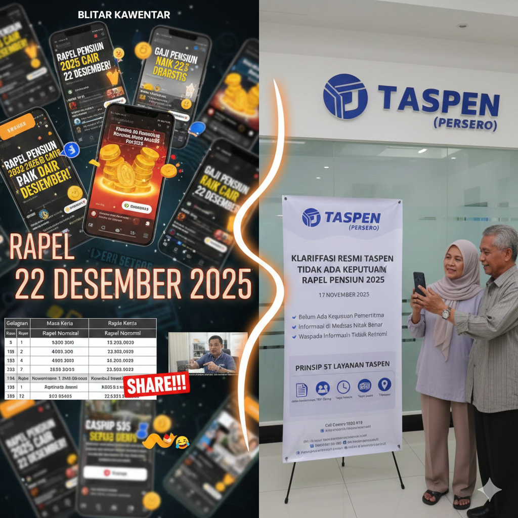 Viral rapel pensiun 2025 cair 22 Desember ramai dibahas. TASPEN Kediri menegaskan belum ada keputusan pemerintah soal kenaikan pensiun.