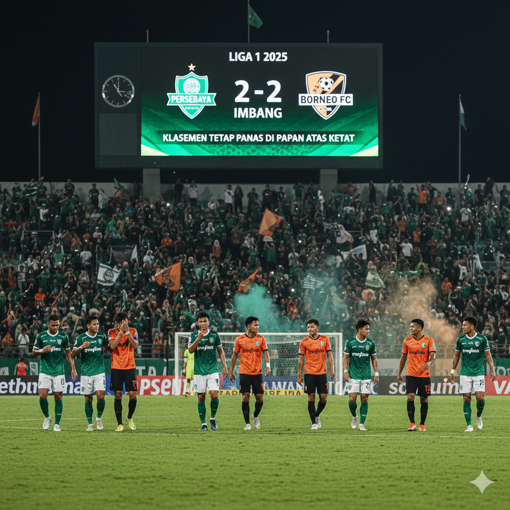 Hasil Liga 1 2025 Persebaya vs Borneo FC Berakhir Imbang 2-2, Klasemen Liga 1 2025 Tetap Panas di Papan Atas
