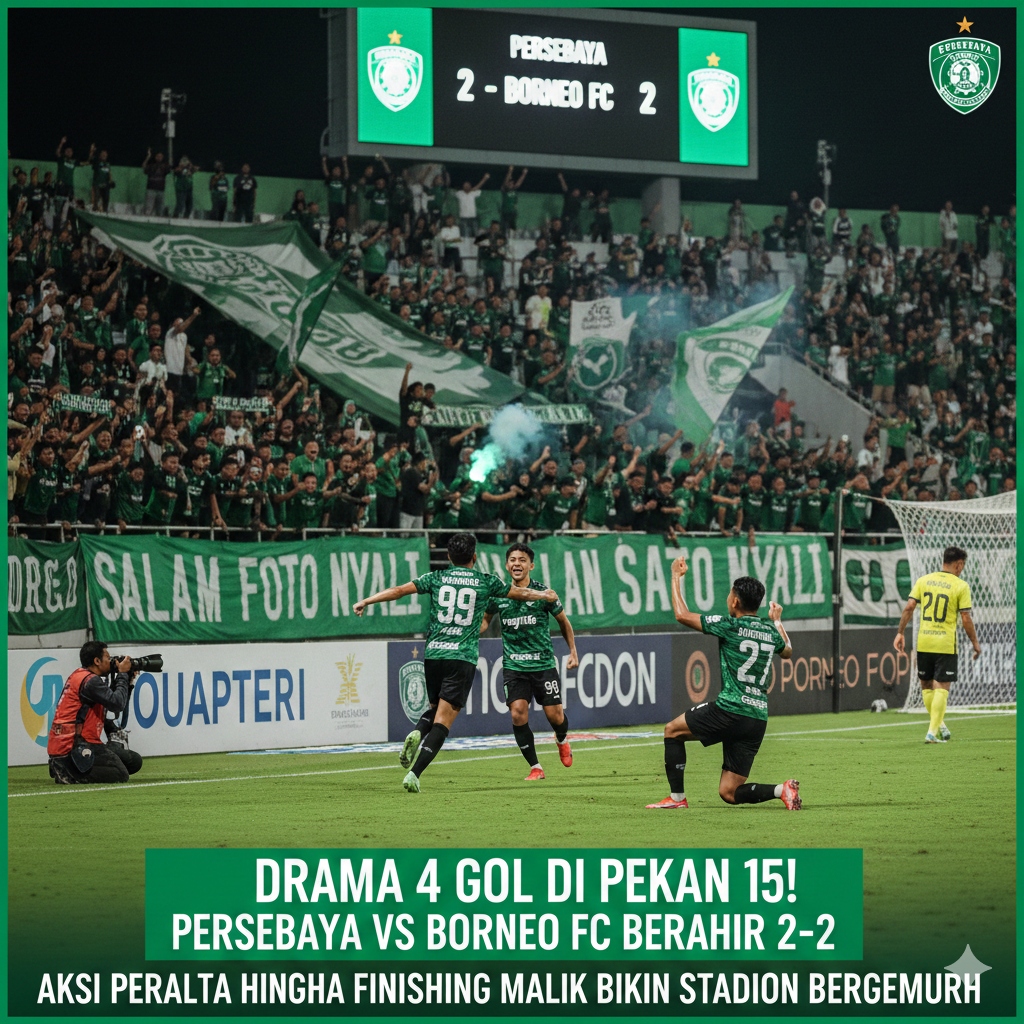 Drama 4 Gol di Pekan 15! Persebaya vs Borneo FC Berakhir 2-2, Aksi Peralta hingga Finishing Malik Bikin Stadion Bergemuruh