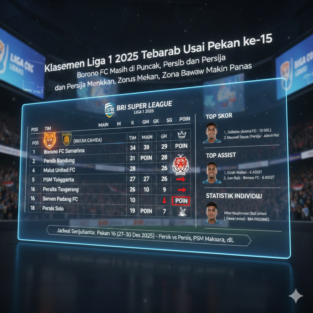 Klasemen Liga 1 2025 Terbaru Usai Pekan ke-15: Borneo FC Masih di Puncak, Persib dan Persija Terus Menekan, Zona Bawah Makin Panas