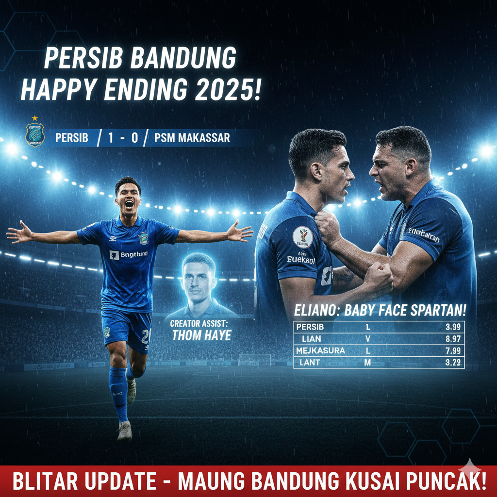 Persib Bandung naik ke puncak klasemen usai tekuk PSM 1-0. Aksi agresif Eliano Reinders dan kekalahan Borneo FC jadi kado manis akhir tahun Bobotoh.