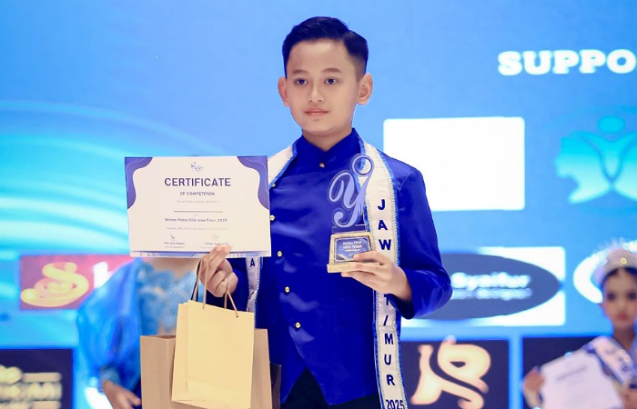 Michelino Azza Fattan Rafiqi bocah asal Blitar, peraih gelar Putra Cilik Jawa Timur 2025 dalam ajang Pemilihan Putra Putri Jawa Timur 2025
