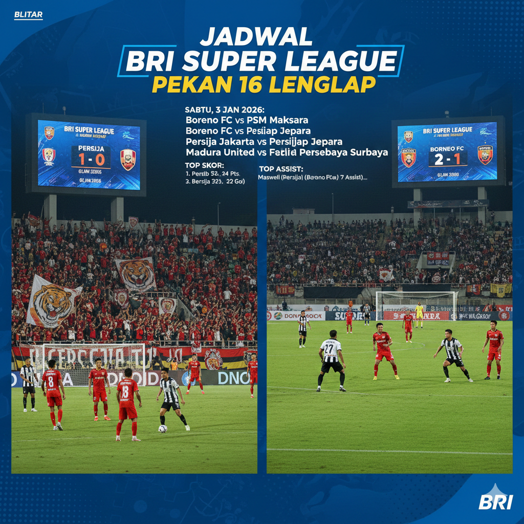 Jadwal BRI Super League Pekan 16 Lengkap: Persija vs Persijap, Borneo FC Tantang PSM, Persib Siap Jaga Puncak