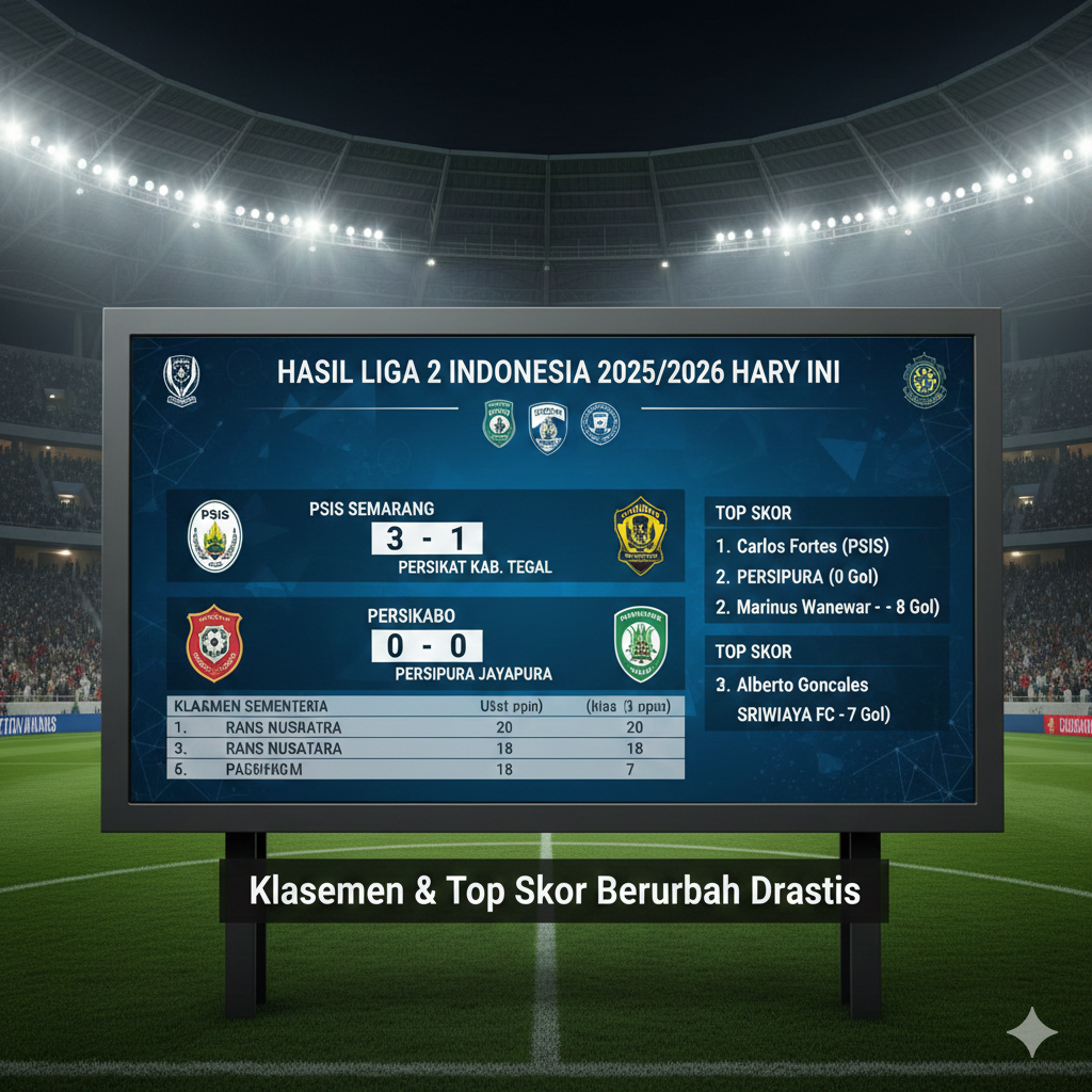 Hasil Liga 2 Indonesia 2025-2026 Hari Ini: PSIS Menang, Persipura Petik Poin, Klasemen & Top Skor Berubah Drastis