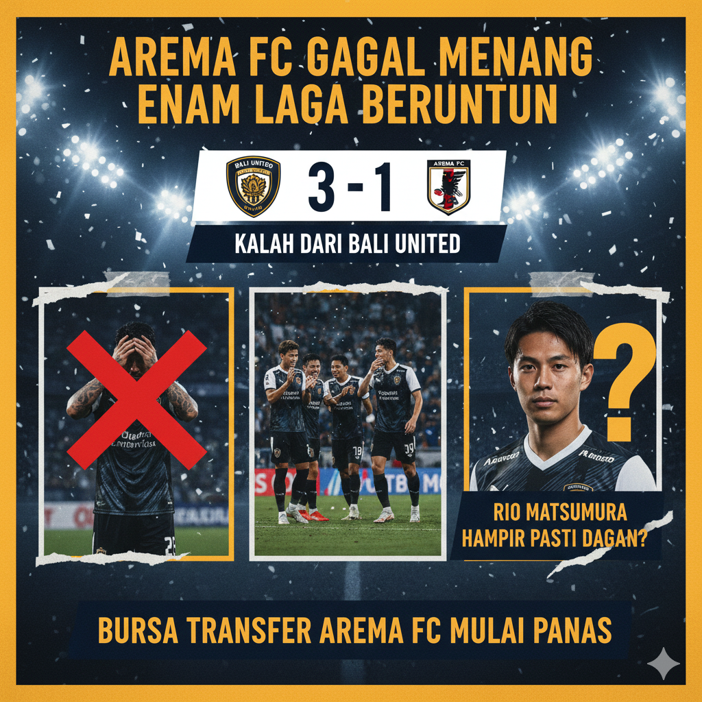 Arema FC Gagal Menang Enam Laga Beruntun, Kalah dari Bali United, Rio Matsumura Hampir Pasti Datang di Bursa Transfer