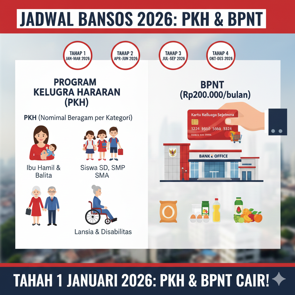 Info terbaru Bansos 2026! Cek jadwal pencairan PKH & BPNT Tahap 1-4. Simak bocoran nominal saldo Rp200.000 dan mekanisme cair di Bank Himbara.