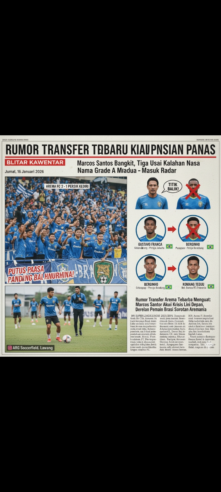 Rumor Transfer Arema Terbaru Kian Panas Usai Kalahkan Persik: Marcos Santos Bangkit, Tiga Nama Grade A Masuk Radar Singo Edan