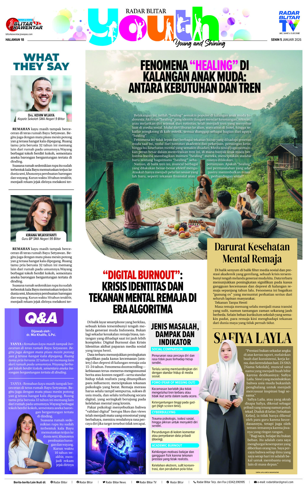 Tampilan Rubrik Youth di Koran Jawa Pos Radar Blitar