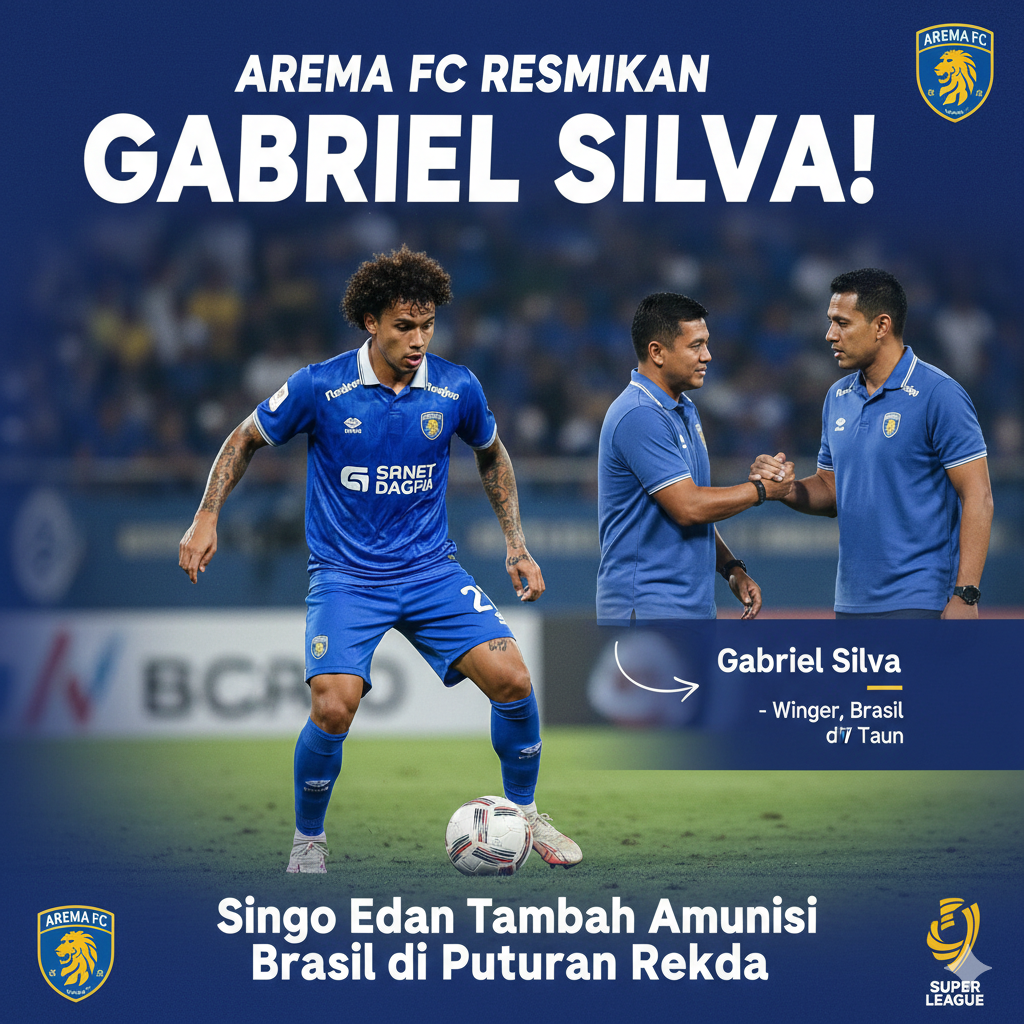 Arema FC resmi rekrut Gabriel Silva! Winger asal Brasil ini dikontrak satu tahun untuk pertajam lini serang Singo Edan di putaran kedua Super League.