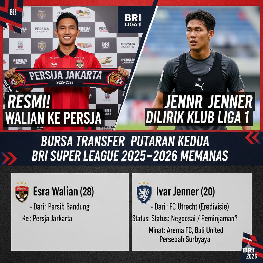 Bursa Transfer Putaran Kedua BRI Super League 2025&ndash;2026 Memanas: Esra Walian ke Persija, Ivar Jenner Dilirik Klub Liga 1
