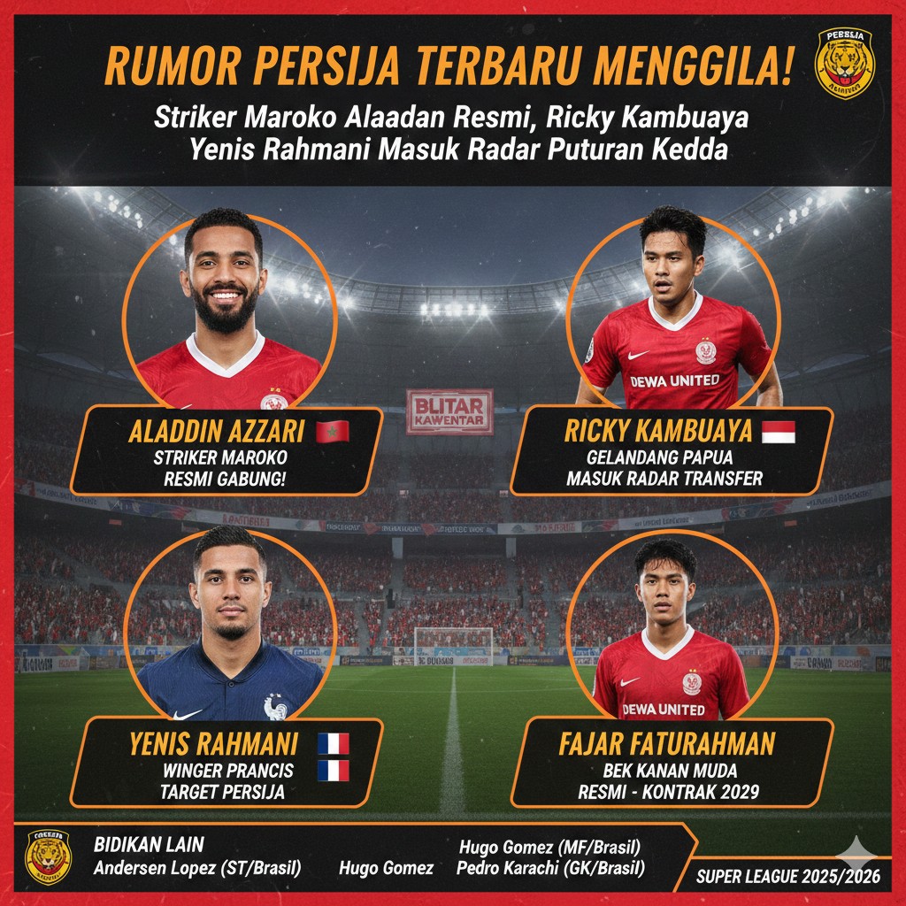 Rumor Persija Terbaru Menggila: Striker Maroko Aladdin Azzari Resmi, Ricky Kambuaya hingga Yenis Rahmani Masuk Radar Putaran Kedua