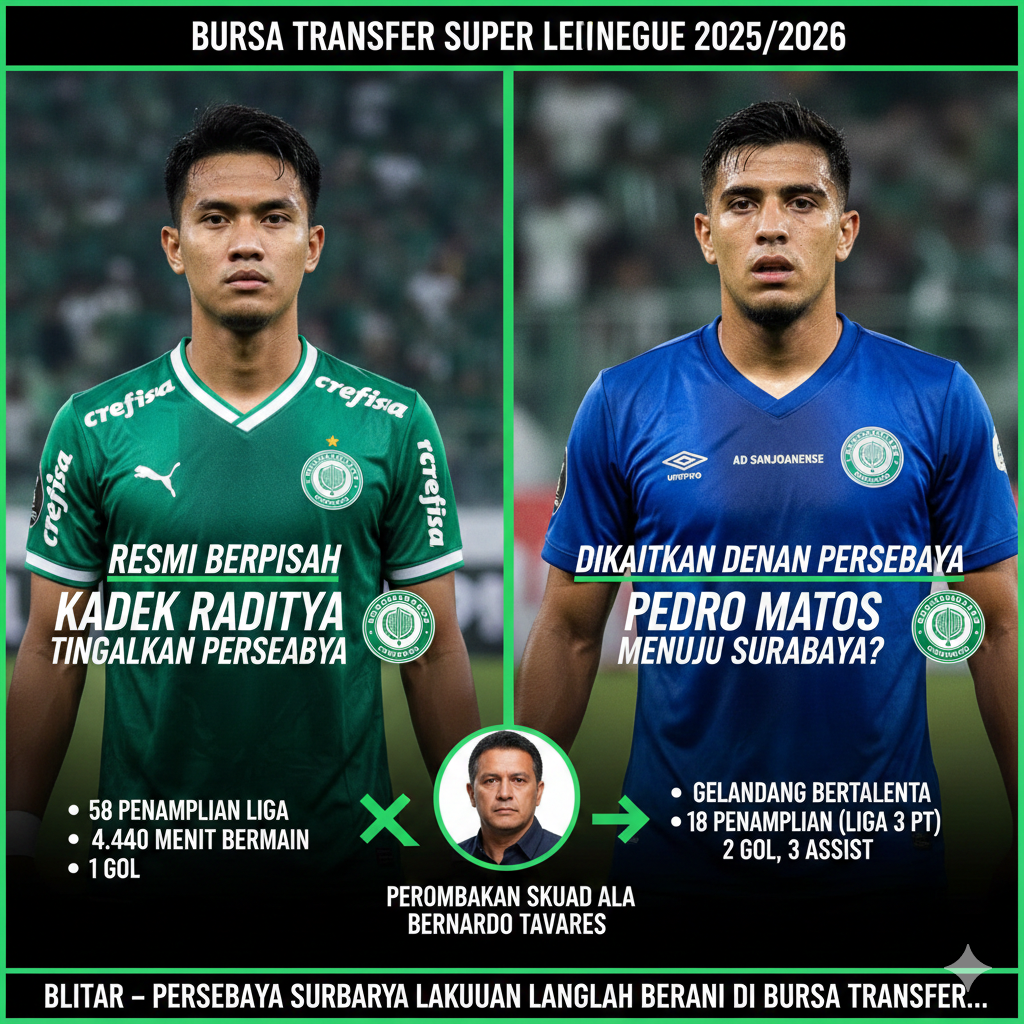 Bursa Transfer Super League 2025-2026 Bergejolak: Kadek Raditya Didepak Persebaya, Proyek Lama Bernardo Tavares Akhirnya Mendaratkan Pedro Matos