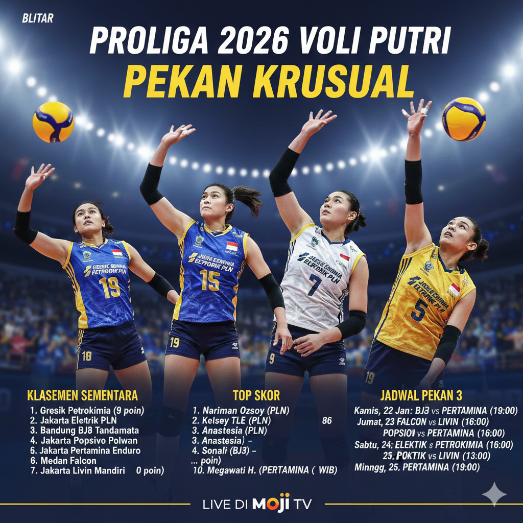 Jadwal Voli Putri Proliga 2026 Pekan Ketiga Lengkap: Klasemen Terbaru, Top Skor Memanas, Big Match Bandung BJB vs Pertamina Enduro