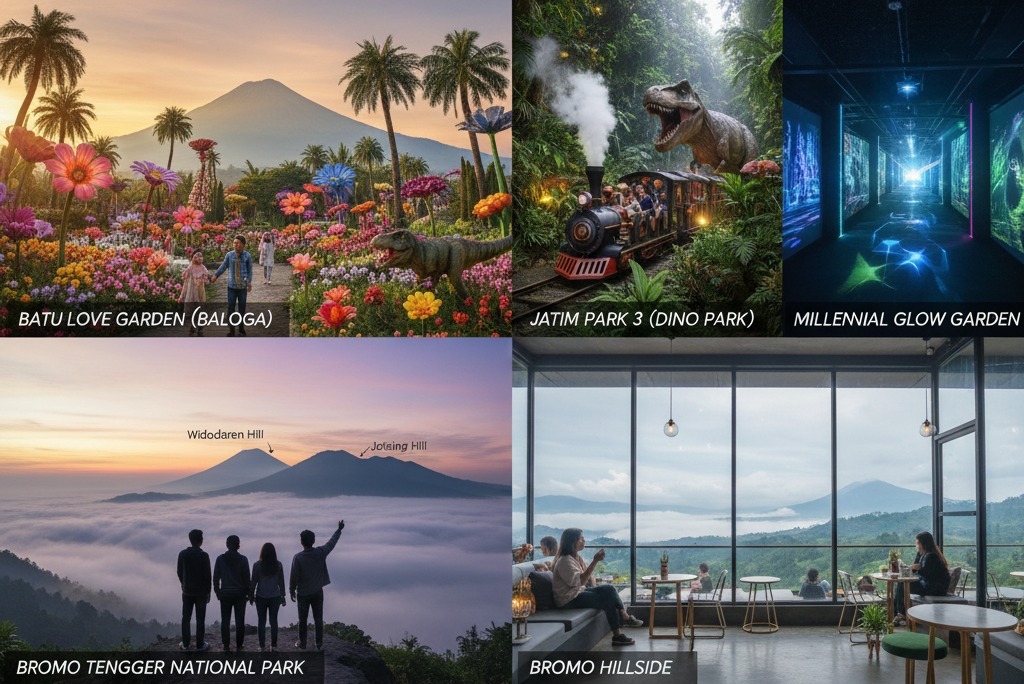 Cari tempat wisata Malang terbaru? Ini 6 rekomendasi destinasi hits 2024 mulai dari Baloga, Jatim Park 3, hingga Bromo Hillside yang viral!