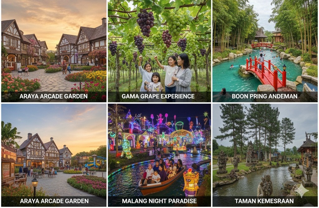 Cek 8 tempat wisata Malang terbaru 2024 yang lagi hits! Dari ombak Hawaii Waterpark hingga suasana Swiss di Araya Arcade Garden. Seru banget!