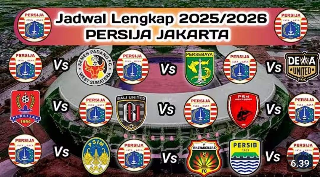 Jadwal Persija Jakarta Liga 2025&ndash;2026 lengkap putaran pertama dan kedua, dari laga pembuka hingga big match klasik lawan Persib.