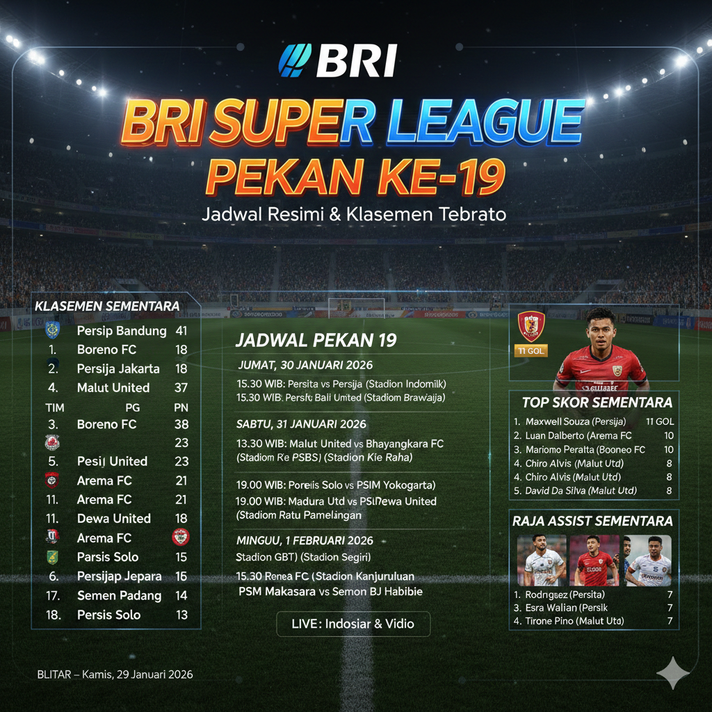 Jadwal BRI Super League Pekan ke-19 Resmi Dirilis: Duel Panas Persija vs Persita, Persip Bandung Dibayangi Borneo FC