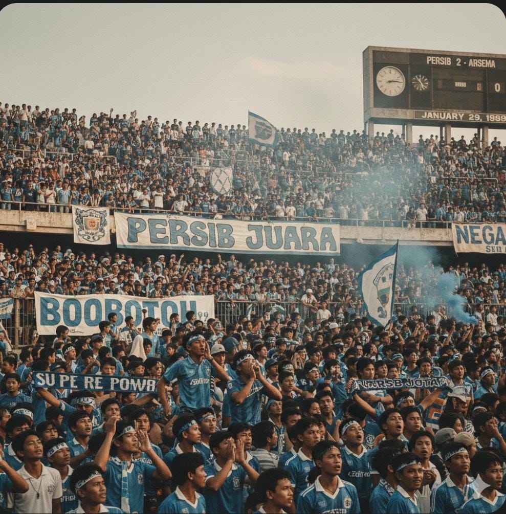 Sejarah Persib Bandung dari era kolonial hingga juara Liga Indonesia. Jejak panjang Maung Bandung dan loyalitas Bobotoh.
