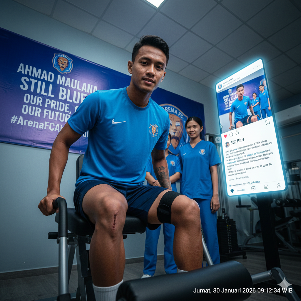 Terjawab! Masa depan Ahmad Maulana di Arema FC resmi bertahan dengan pesan "Still Blue". Simak update terbaru pemulihan cedera ACL sang pemain di sini.
