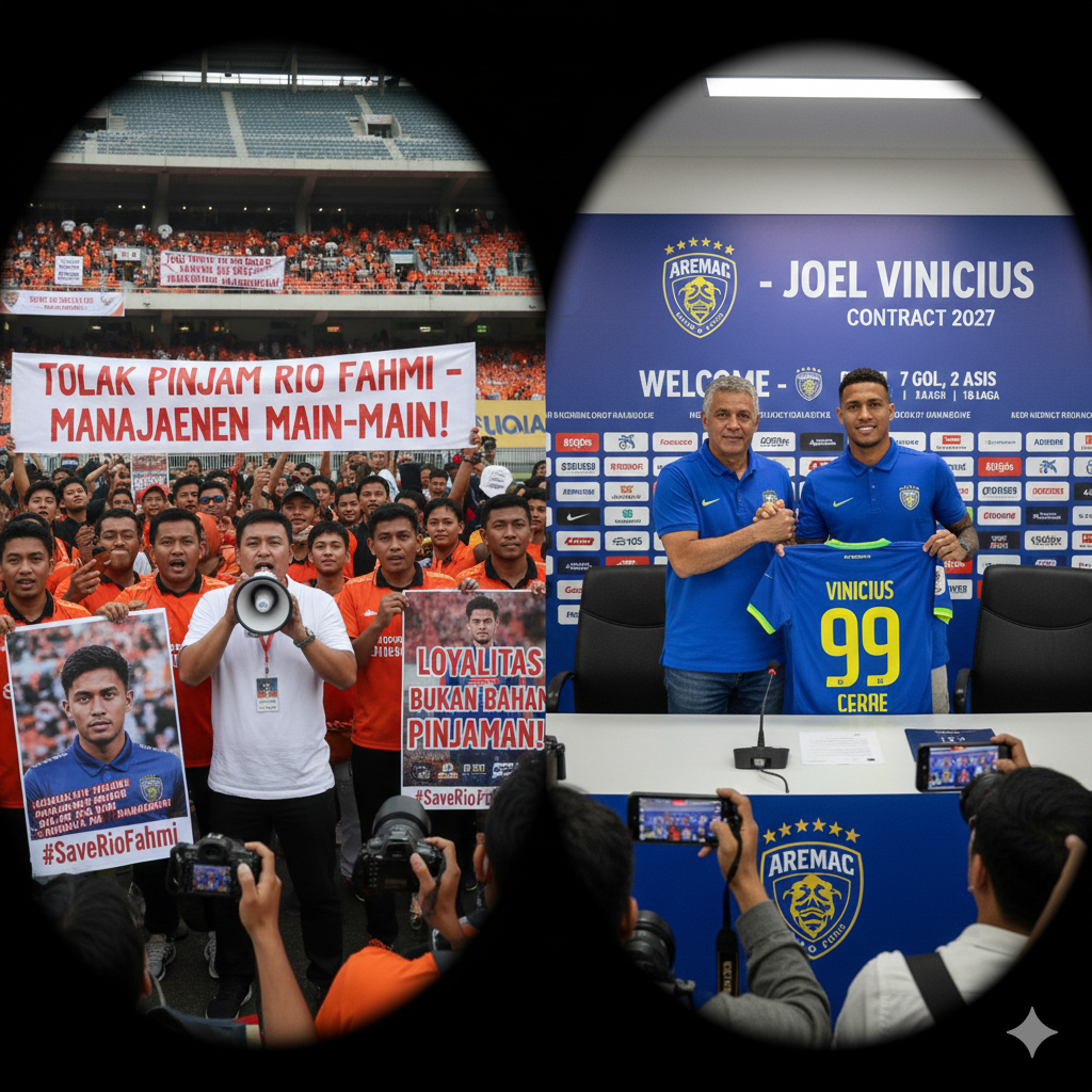Update panas transfer pemain Persija Jakarta! Jakmania tolak Rio Fahmi dipinjamkan ke Arema FC. Simak alasan manajemen dan kabar kontrak Joel Vinicius.