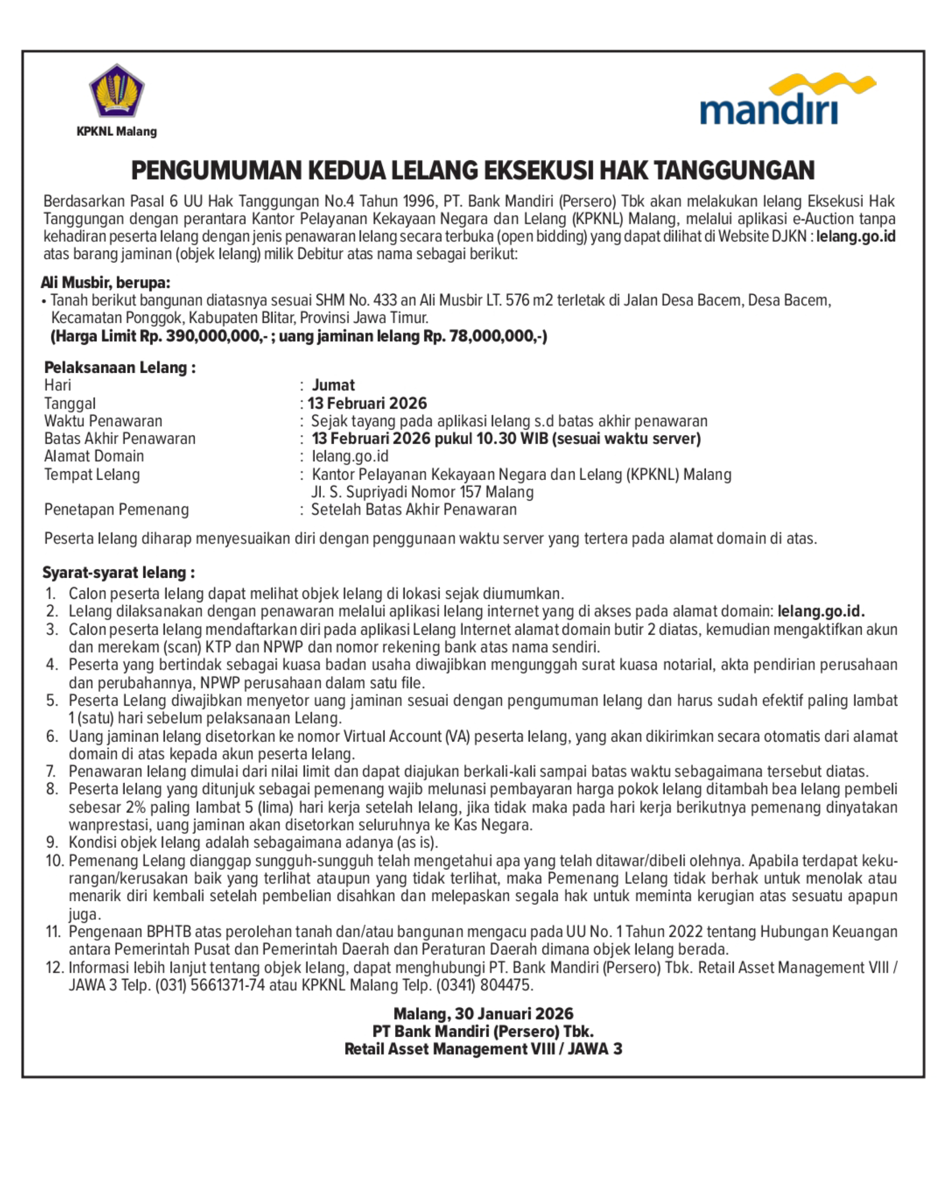 Pengumuman Lelang