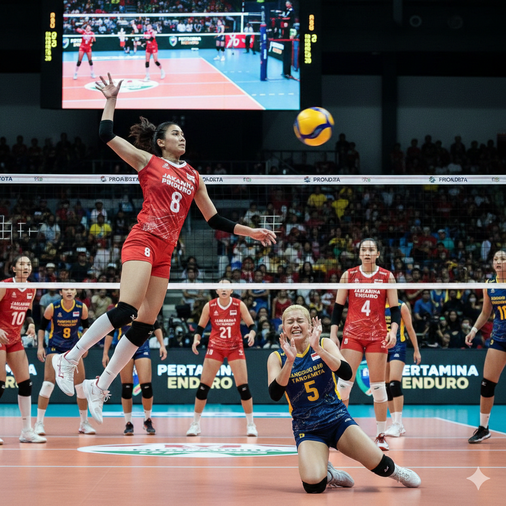 Megawati Hangestri Bikin Geger Proliga 2026: Spike Keras &lsquo;Megatron&rsquo; Hantam Wajah Pemain Asing BJB, Pertamina Enduro Menang Telak 3-0