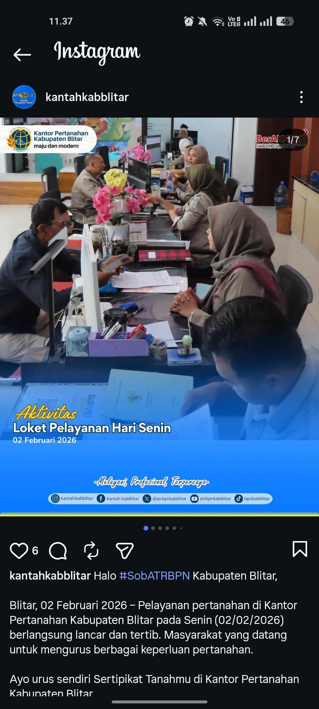 Pelayanan pertanahan Kantor Pertanahan Kabupaten Blitar berjalan lancar. Masyarakat diimbau mengurus sertipikat tanah sendiri.