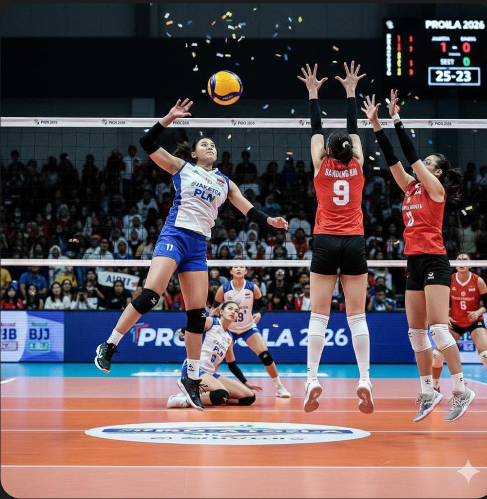Headshot Mega Hangastri gegerkan Proliga 2026. Sonali Chidrao akui spike Mega sangat keras usai JPE bantai BJB 3-0.