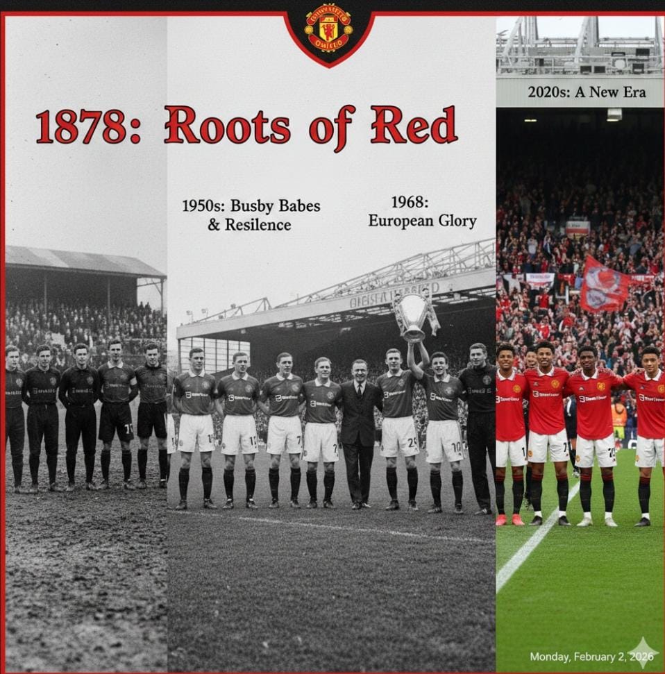 Sejarah Manchester United: dari klub pekerja rel kereta api, tragedi Munich, hingga kejayaan global bersama Sir Alex Ferguson.