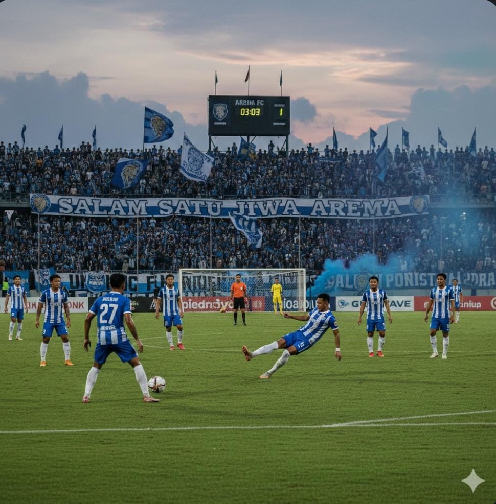Arema FC vs Persijap Jepara berlangsung panas di Kanjuruhan. Gol Persijap dianulir VAR, Singo Edan menang lewat tembakan berbelok.