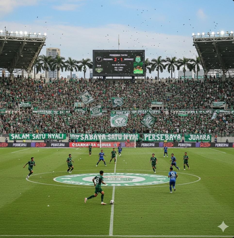 Gol Persebaya dianulir wasit di menit akhir lawan Dewa United. Kemenangan sirna, Bonek murka di GBT.